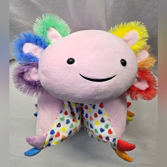 Pillow Pets Rainbow Axolotl Plush Stuffed Animal Toy Polka Dot Hearts Pillow - Picture 1 of 8